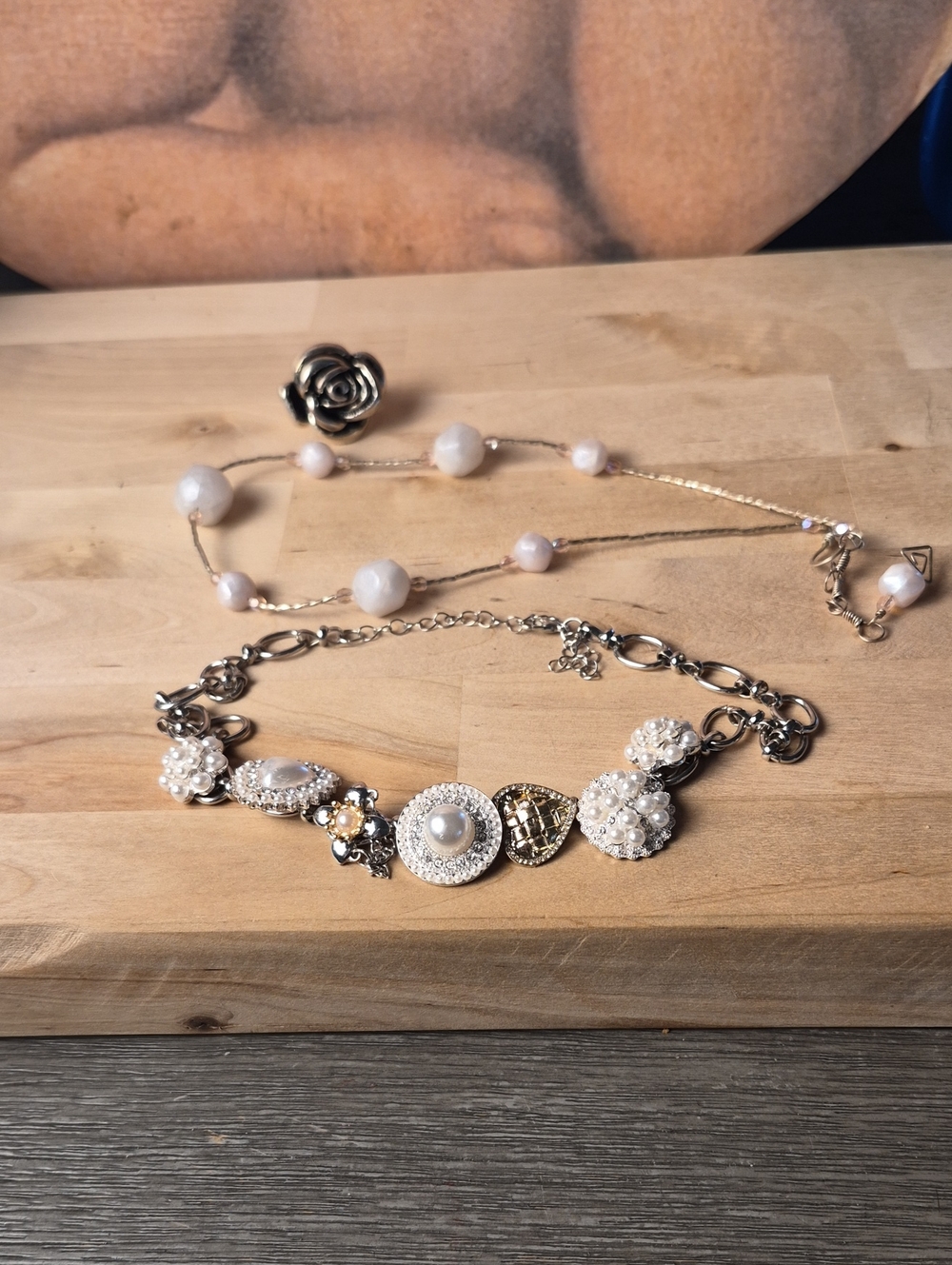 Source Unknown Silver-Tone Pearl & Crystal Charm Necklace
